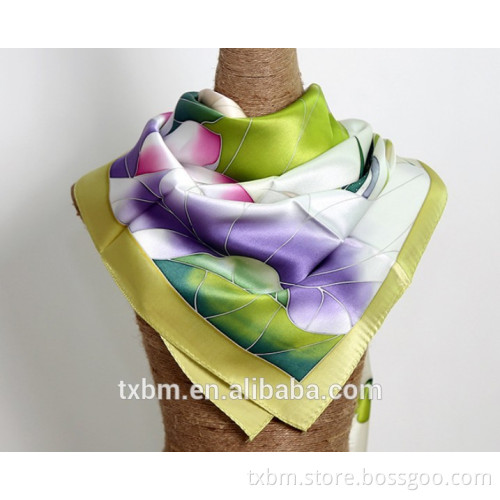 Hand drawing 16 momme 100% silk women girl scarf square shawl